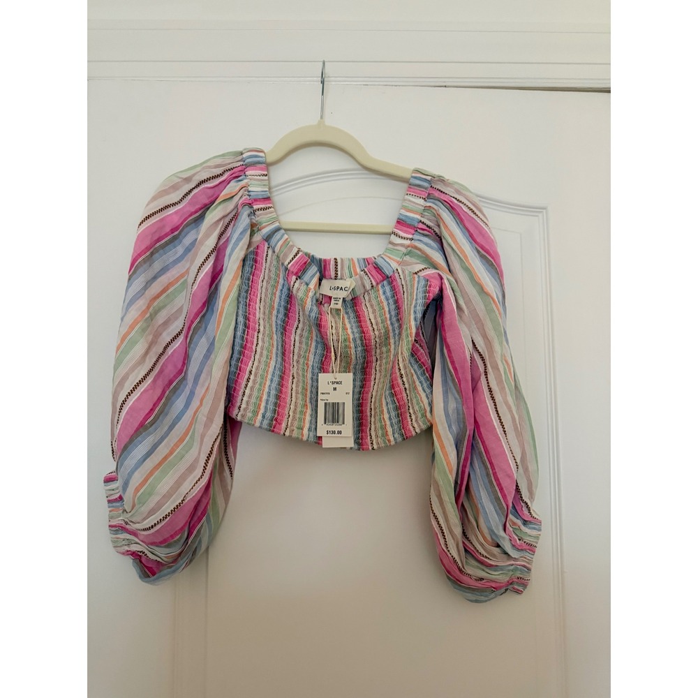 LSPACE Palma Top and Pant Set San Tropez Stripe NWT Smocked Crop Wide Leg S M - Picture 7 of 9